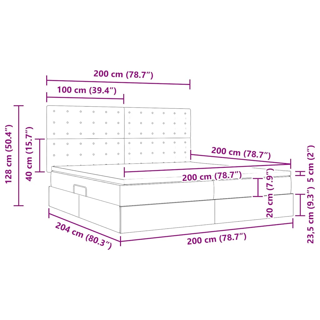 Opbergbed met LED met matras Zwart 200 x 200 cm Fluweel