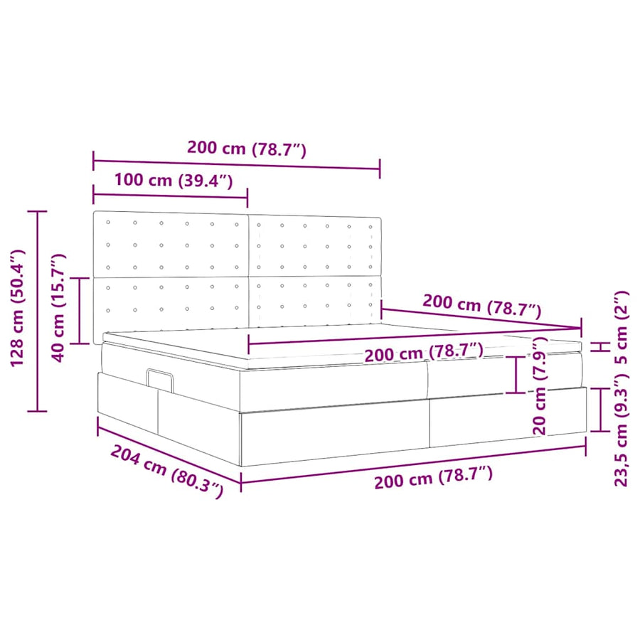 Opbergbed met LED met matras Zwart 200 x 200 cm Fluweel