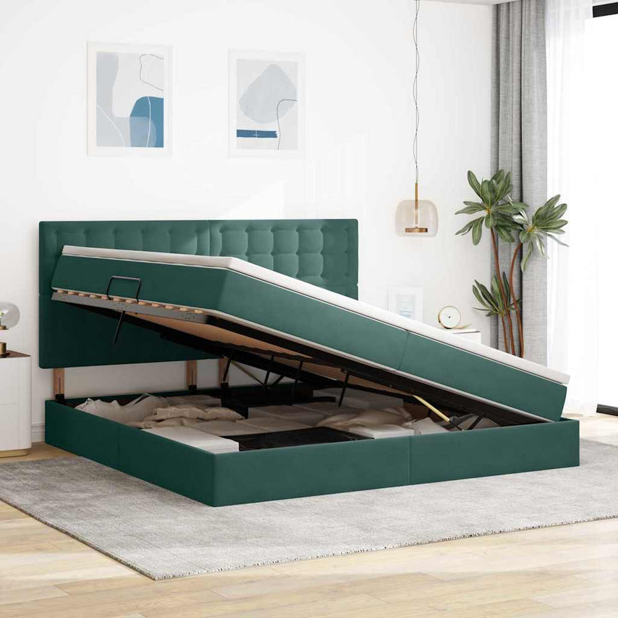 Opslag bed met matras Donkergroen 200 x 200 cm Fluweel