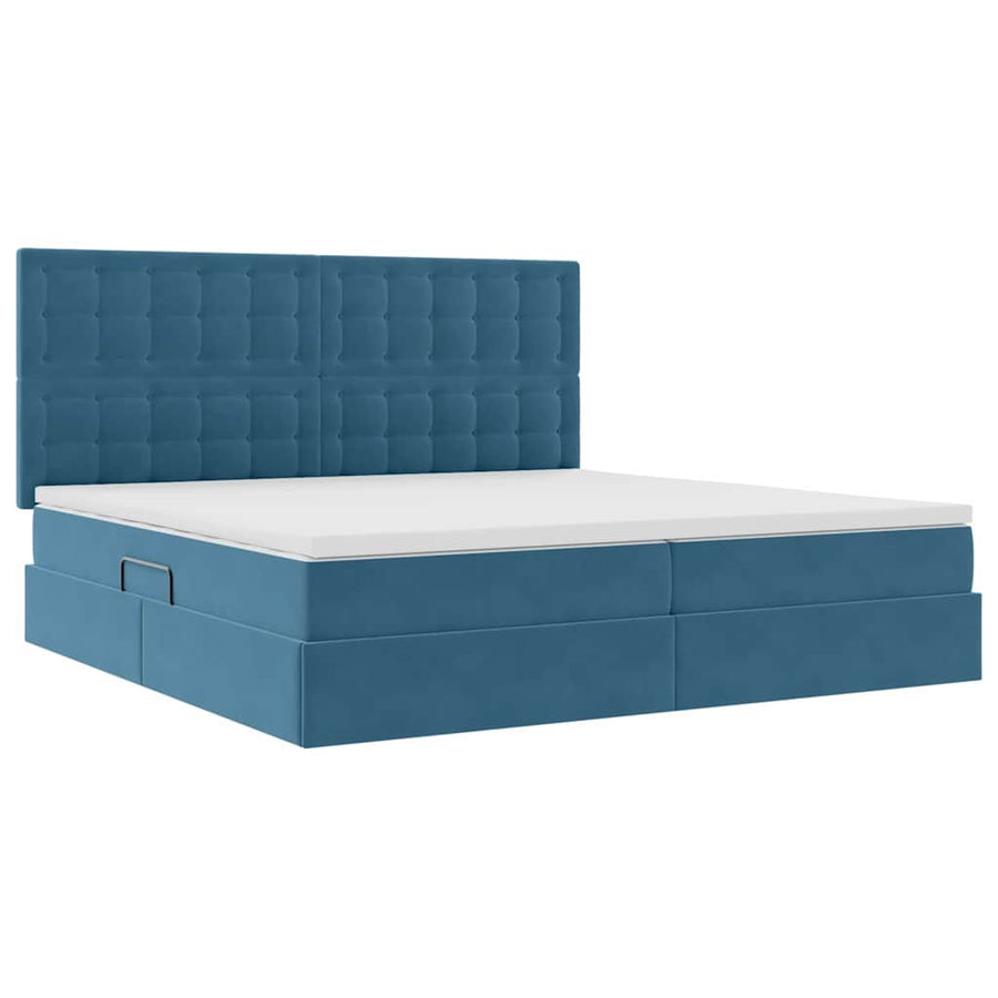 Opbergbed met LED met matras Donkerblauw 200 x 200 cm Fluweel