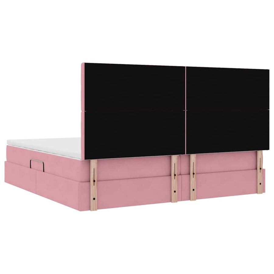 Opbergbed met LED met matras Roze 200 x 200 cm Fluweel