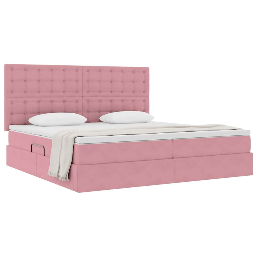 Opbergbed met LED met matras Roze 200 x 200 cm Fluweel