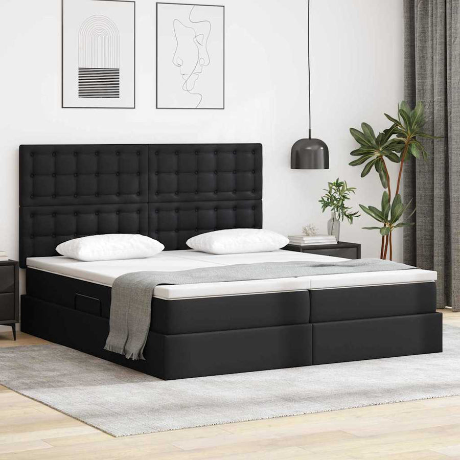Opbergbed met matras met matras Zwart 180 x 200 cm Nep Leer