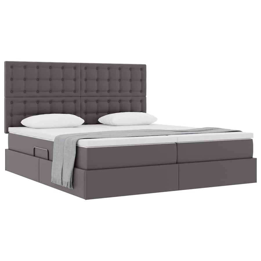 Opbergbed met matras met matras Grijs 180 x 200 cm Nep Leer