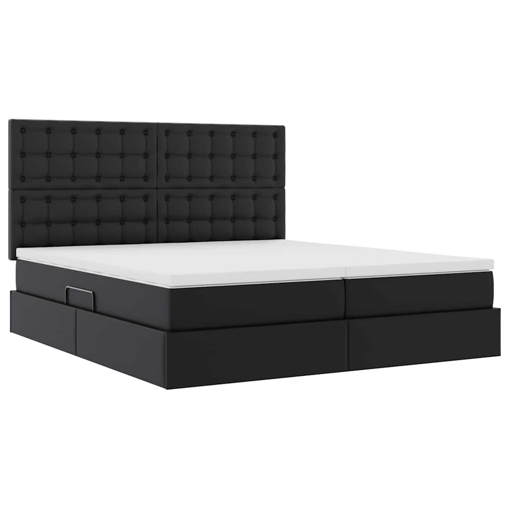 Opbergbed met matras met matras Zwart 200 x 200 cm Nep Leer