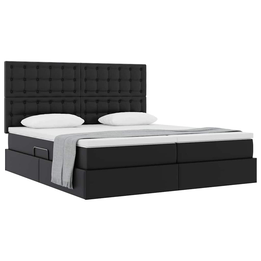 Opbergbed met matras met matras Zwart 200 x 200 cm Nep Leer