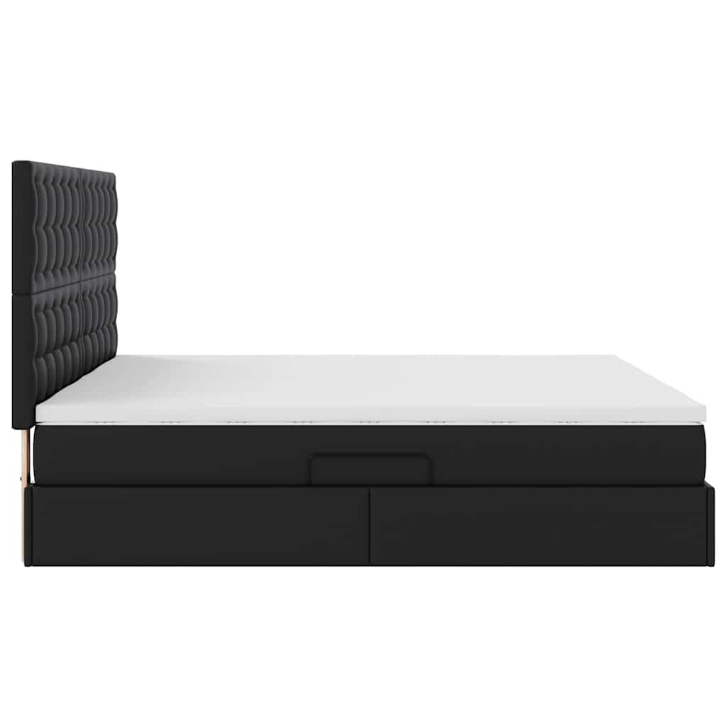 Opbergbed met matras met matras Zwart 200 x 200 cm Nep Leer