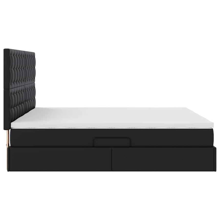Opbergbed met matras met matras Zwart 200 x 200 cm Nep Leer