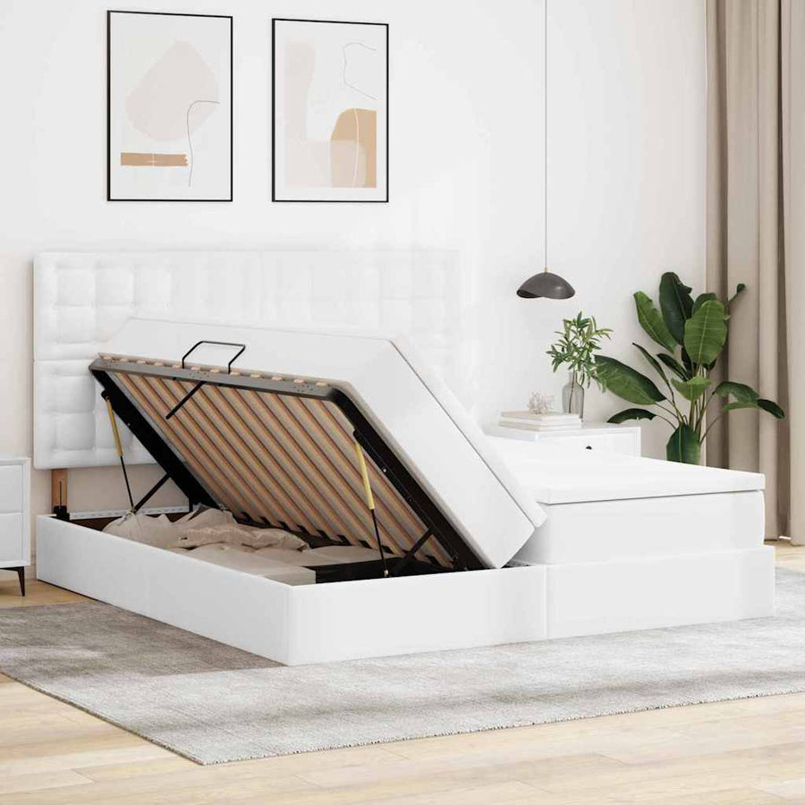 Opbergbed met matras met matras Puur Wit 200 x 200 cm Nep Leer