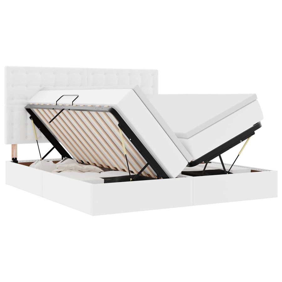 Opbergbed met matras met matras Puur Wit 200 x 200 cm Nep Leer