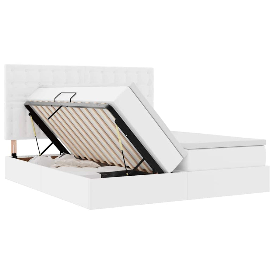 Opbergbed met matras met matras Puur Wit 200 x 200 cm Nep Leer