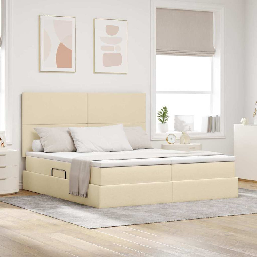Opslag bed met matras met opslag Crème 200 x 200 cm Nep Leer