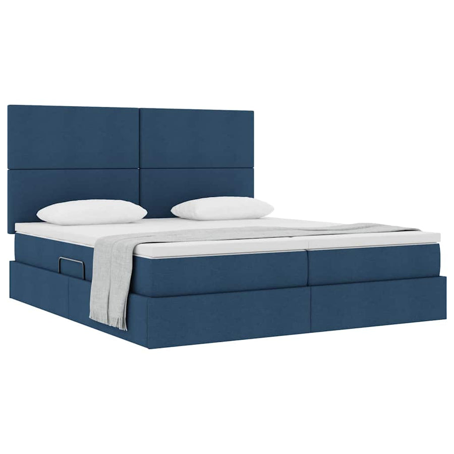 Opslag bed met matras met opslag Blauw 200 x 200 cm Nep Leer