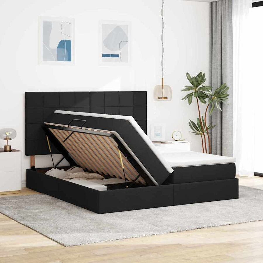 Opslag bed met matras met opslag Zwart 180 x 200 cm Nep Leer