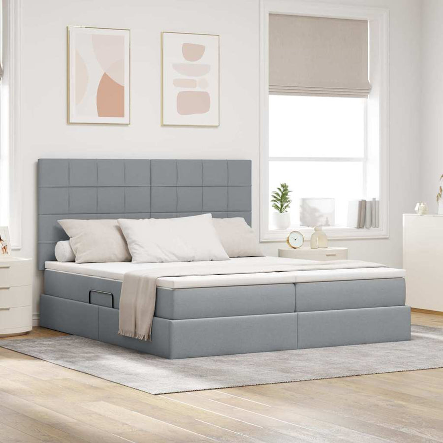 Opslag bed met matras Lichtgrijs 200 x 200 cm Nep Leer