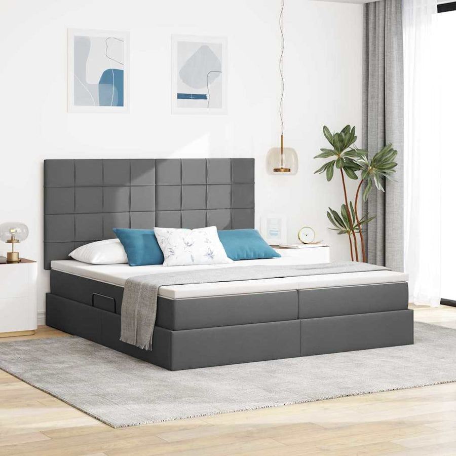 Opslag bed met matras Donkergrijs 200 x 200 cm Nep Leer