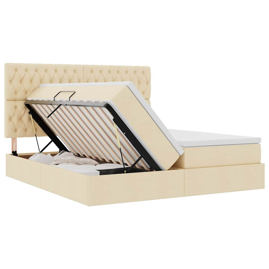 Opslag bed met matras met opslag Crème 180 x 200 cm Nep Leer