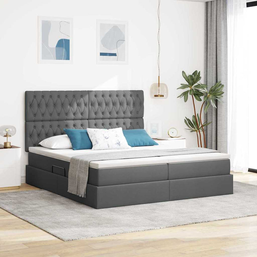 Opslag bed met matras Donkergrijs 200 x 200 cm Nep Leer