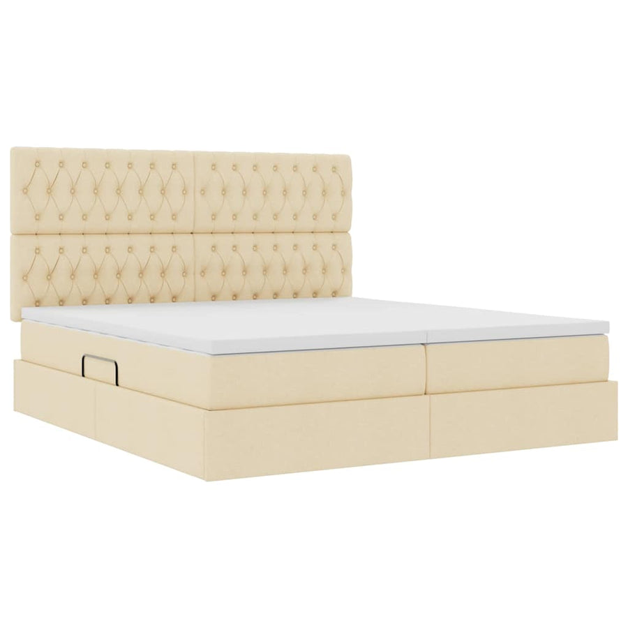 Opslag bed met matras met opslag Crème 200 x 200 cm Nep Leer