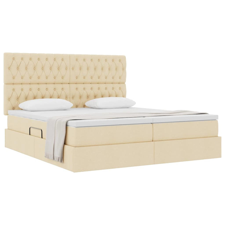 Opslag bed met matras met opslag Crème 200 x 200 cm Nep Leer