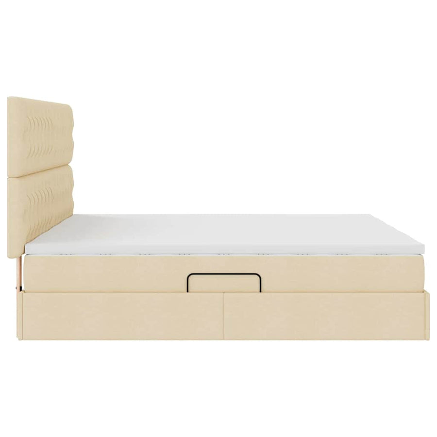 Opslag bed met matras met opslag Crème 200 x 200 cm Nep Leer