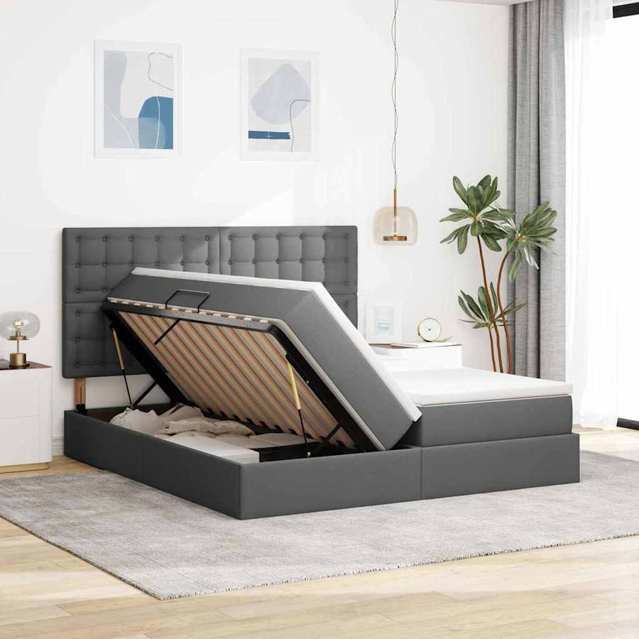 Opslag bed met matras Donkergrijs 180 x 200 cm Nep Leer