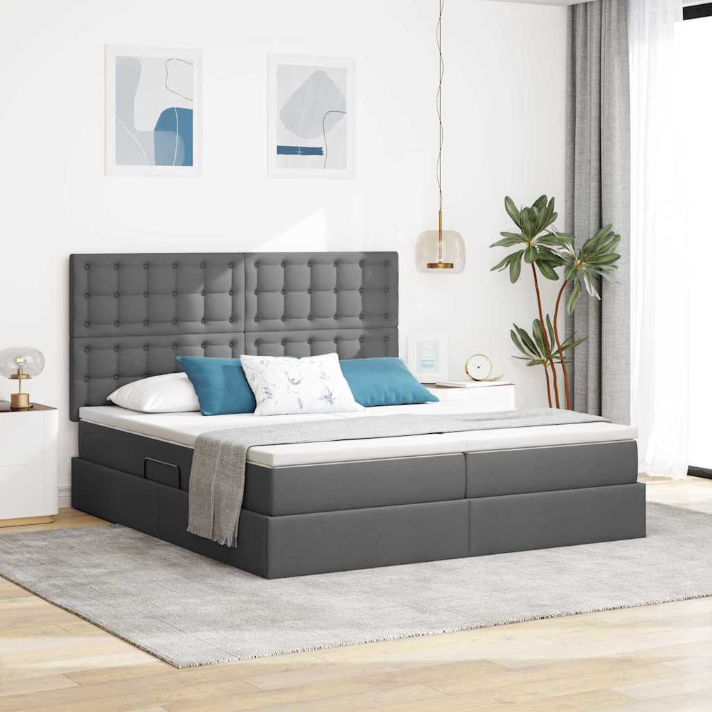 Opslag bed met matras Donkergrijs 200 x 200 cm Nep Leer