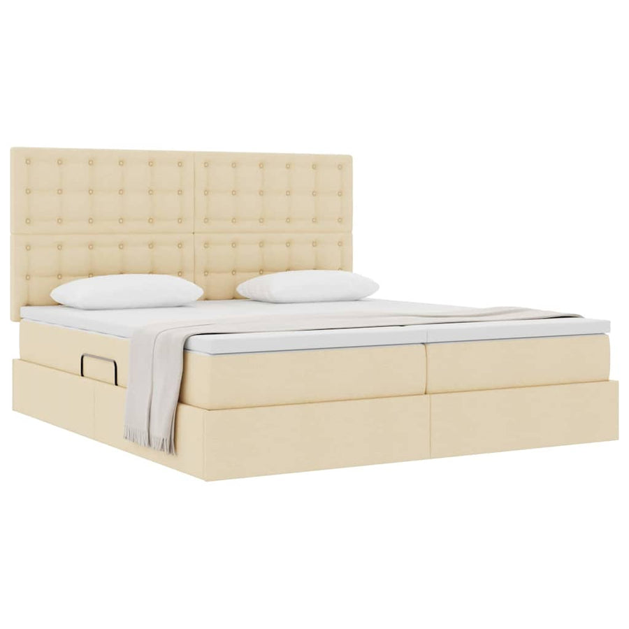 Opslag bed met matras met opslag Crème 200 x 200 cm Nep Leer