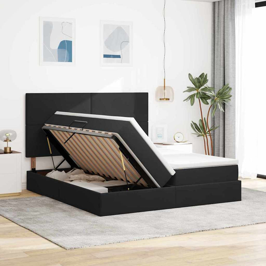Opslag bed met matras met hoofdeinde Zwart 180 x 200 cm Fluweel