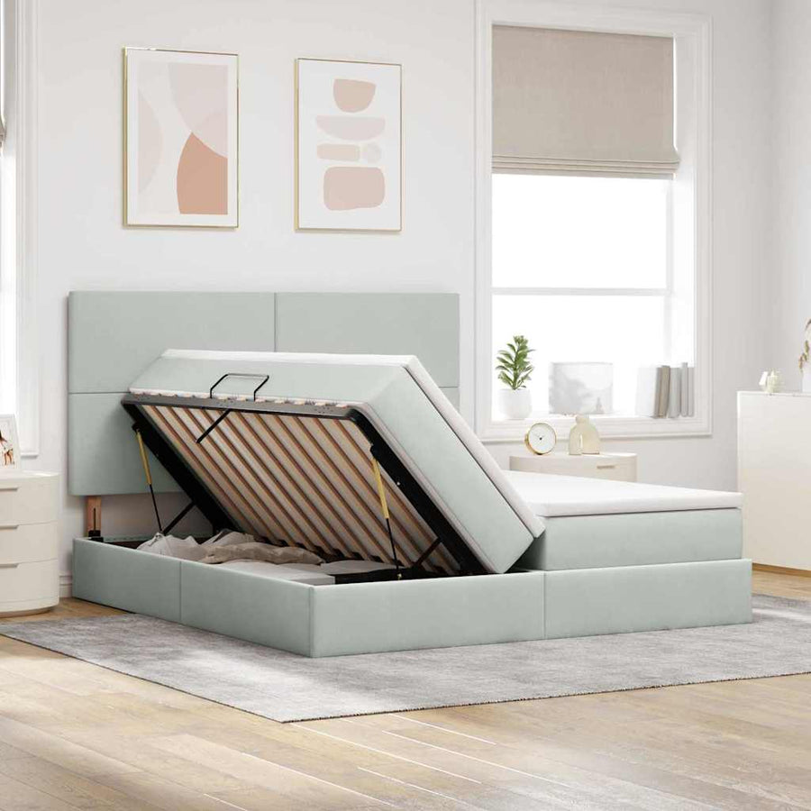Opslag bed met matras Lichtgrijs 200 x 200 cm Fluweel