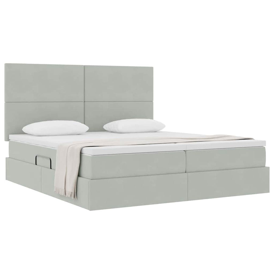 Opslag bed met matras Lichtgrijs 200 x 200 cm Fluweel