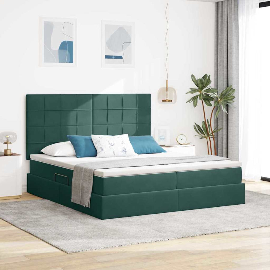 Opslag bed met matras Donkergroen 200 x 200 cm Fluweel