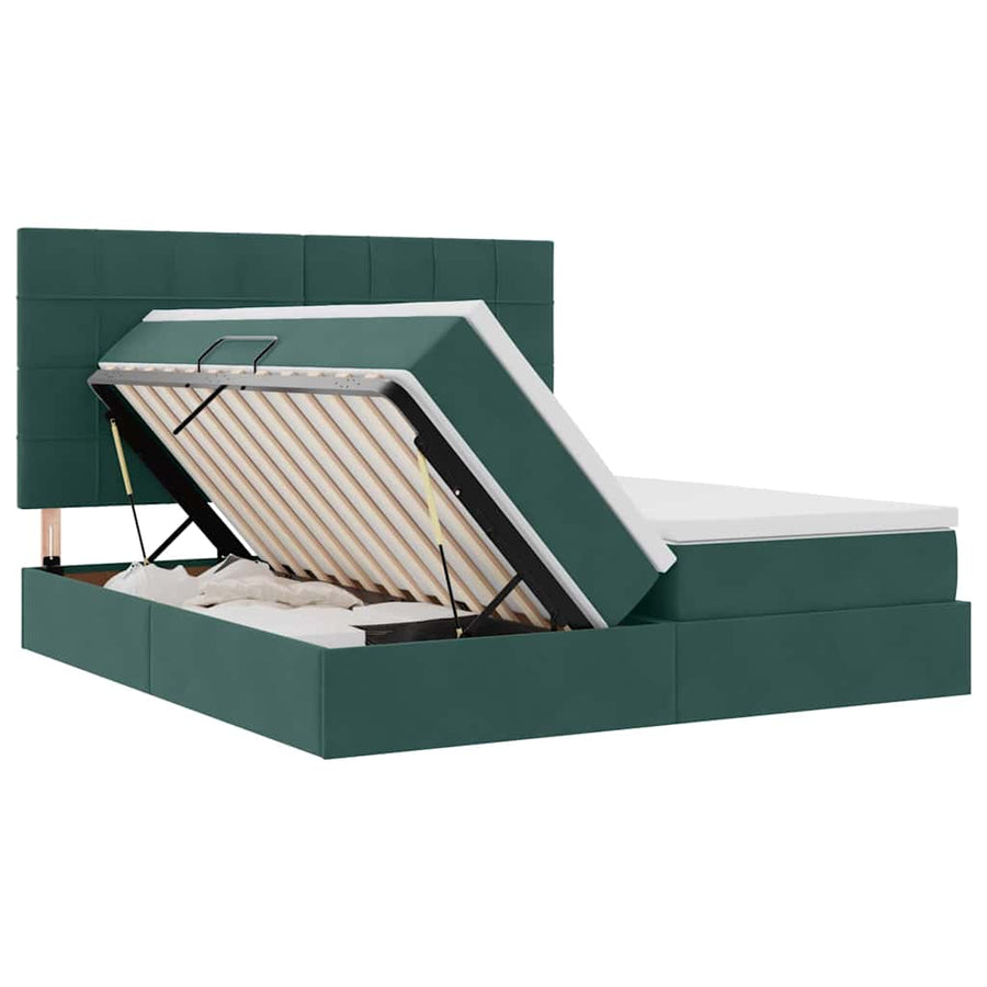 Opslag bed met matras Donkergroen 200 x 200 cm Fluweel