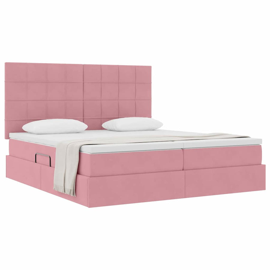 Opslag bed met matras met hoofdeinde Roze 200 x 200 cm Fluweel
