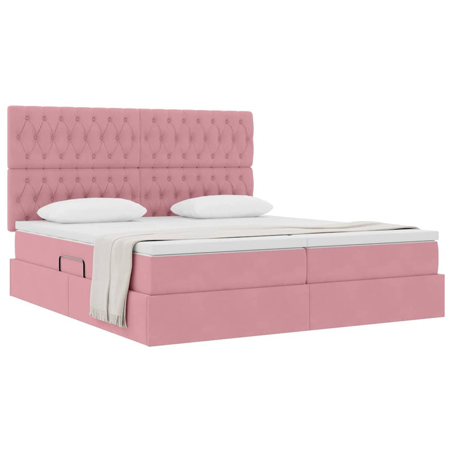 Opslag bed met matras met hoofdeinde Roze 180 x 200 cm Fluweel