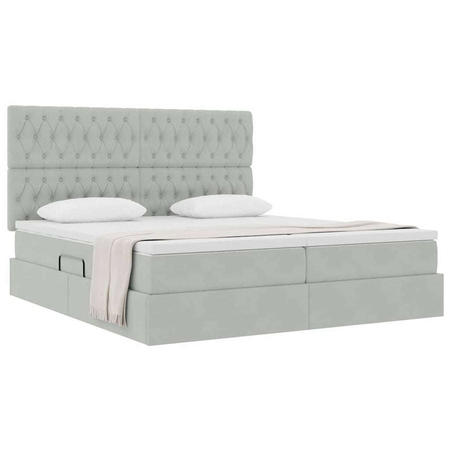 Opslag bed met matras Lichtgrijs 200 x 200 cm Fluweel