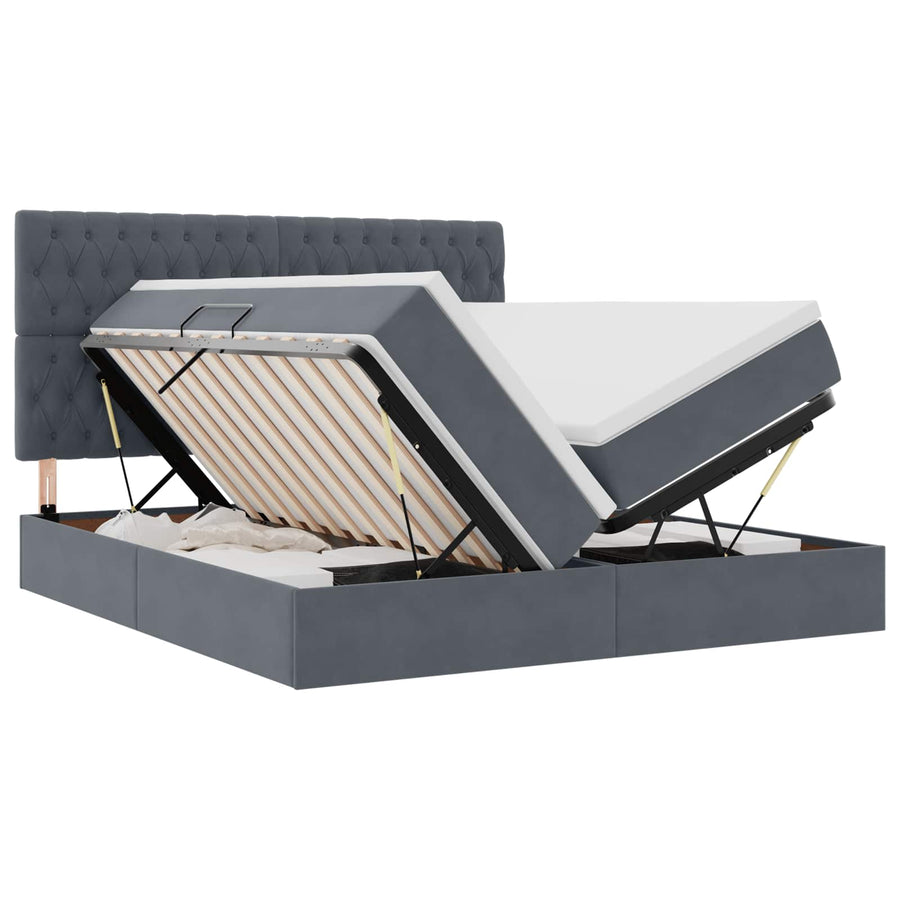 Opslag bed met matras Donkergrijs 200 x 200 cm Fluweel