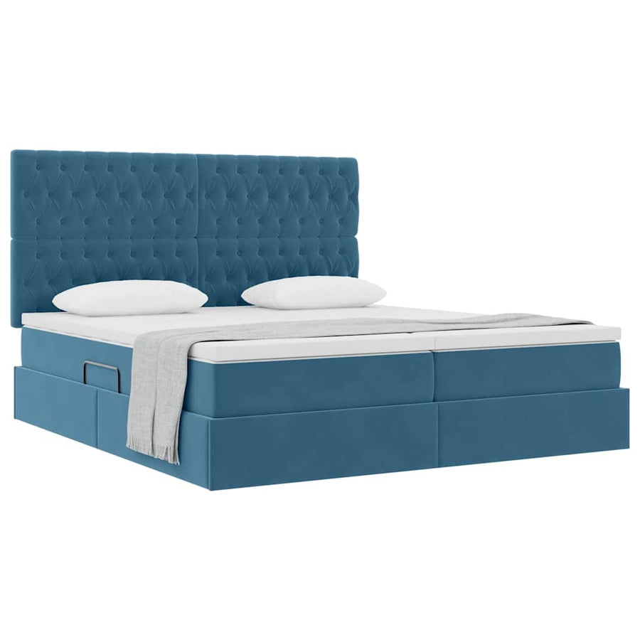 Opslag bed met matras Donkerblauw 200 x 200 cm Fluweel