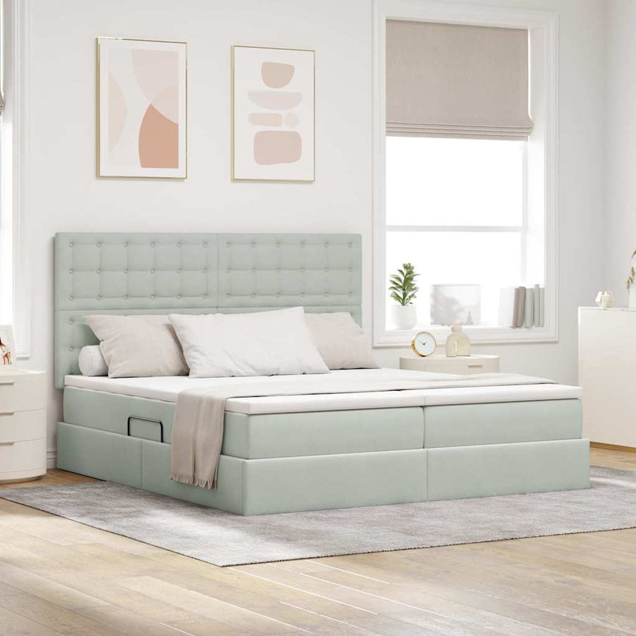 Opslag bed met matras Lichtgrijs 180 x 200 cm Fluweel