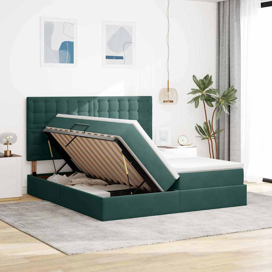 Opslag bed met matras Donkergroen 180 x 200 cm Fluweel