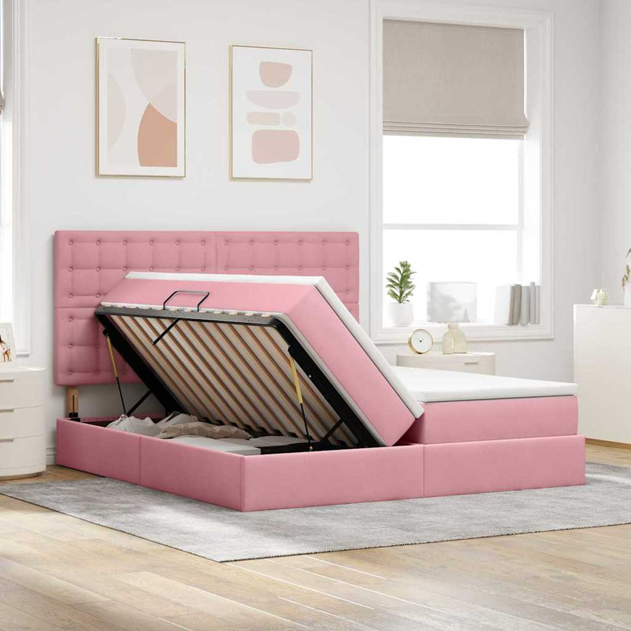 Opslag bed met matras met hoofdeinde Roze 180 x 200 cm Fluweel