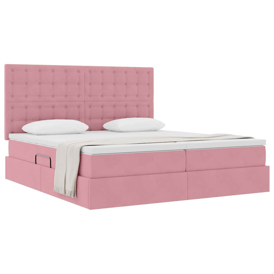 Opslag bed met matras met hoofdeinde Roze 180 x 200 cm Fluweel