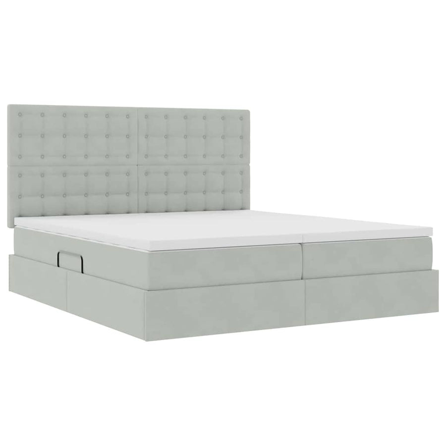 Opslag bed met matras Lichtgrijs 200 x 200 cm Fluweel