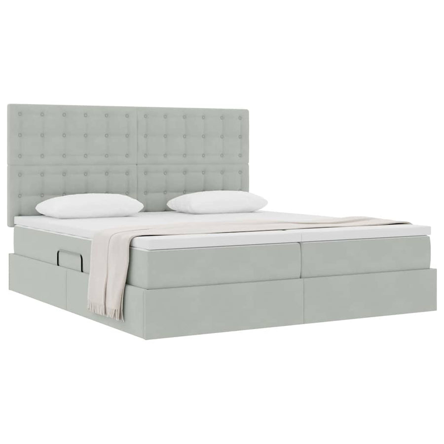 Opslag bed met matras Lichtgrijs 200 x 200 cm Fluweel