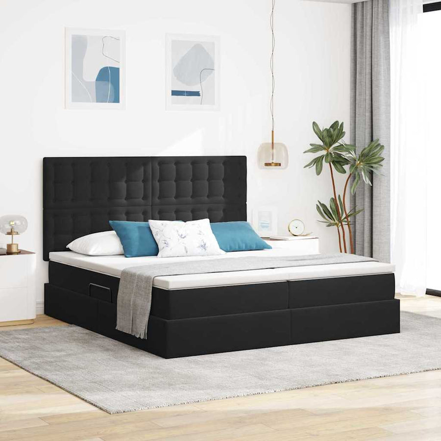 Opslag bed met matras met hoofdeinde Zwart 200 x 200 cm Fluweel