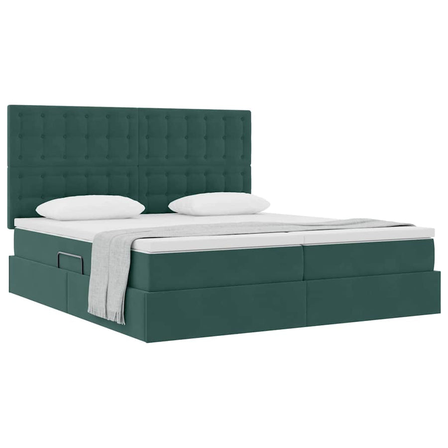 Opslag bed met matras Donkergroen 200 x 200 cm Fluweel
