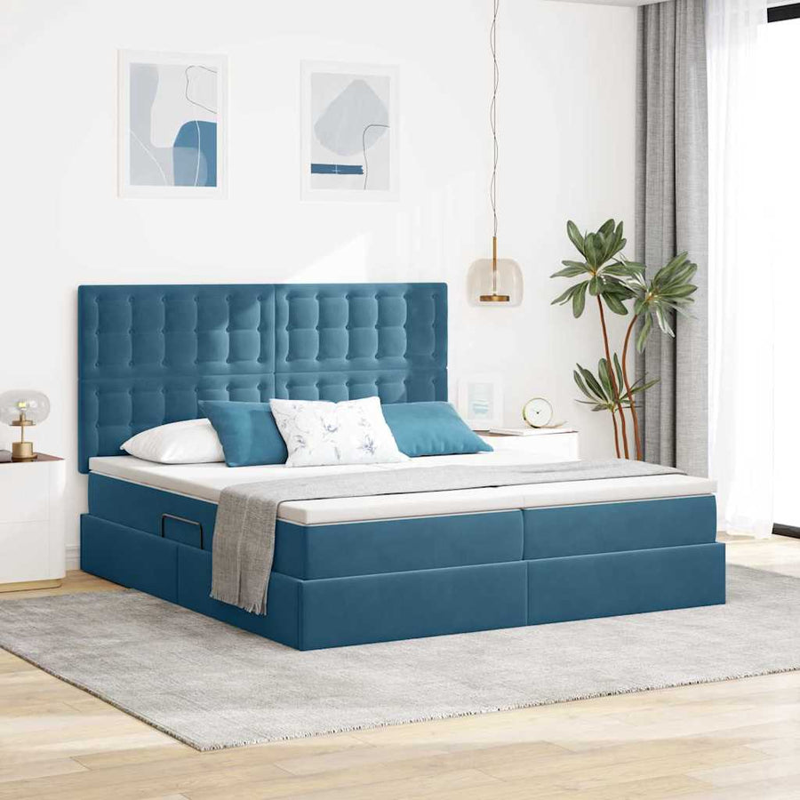 Opslag bed met matras Donkerblauw 200 x 200 cm Fluweel
