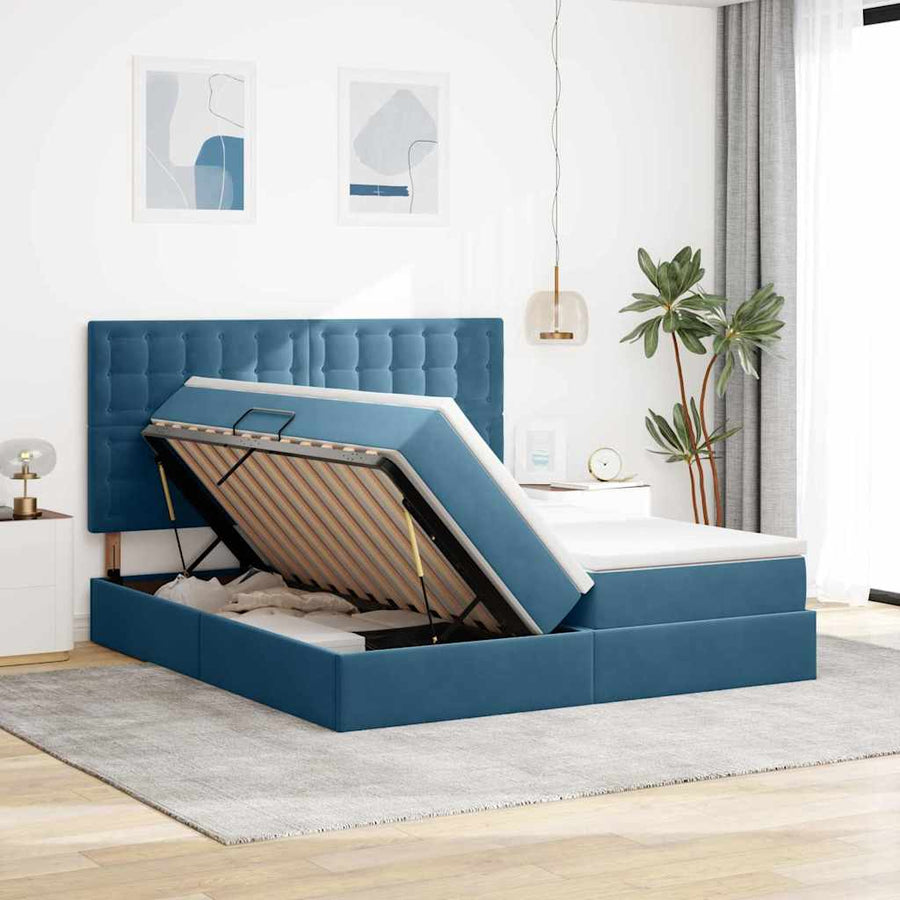 Opslag bed met matras Donkerblauw 200 x 200 cm Fluweel