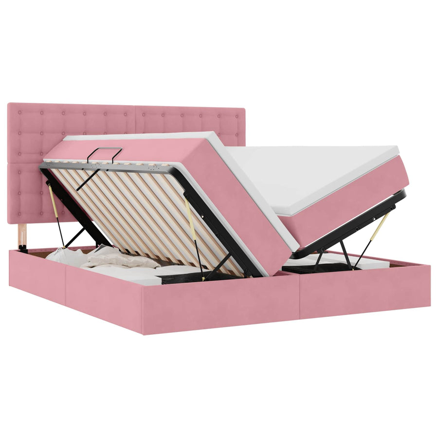 Opslag bed met matras met hoofdeinde Roze 200 x 200 cm Fluweel