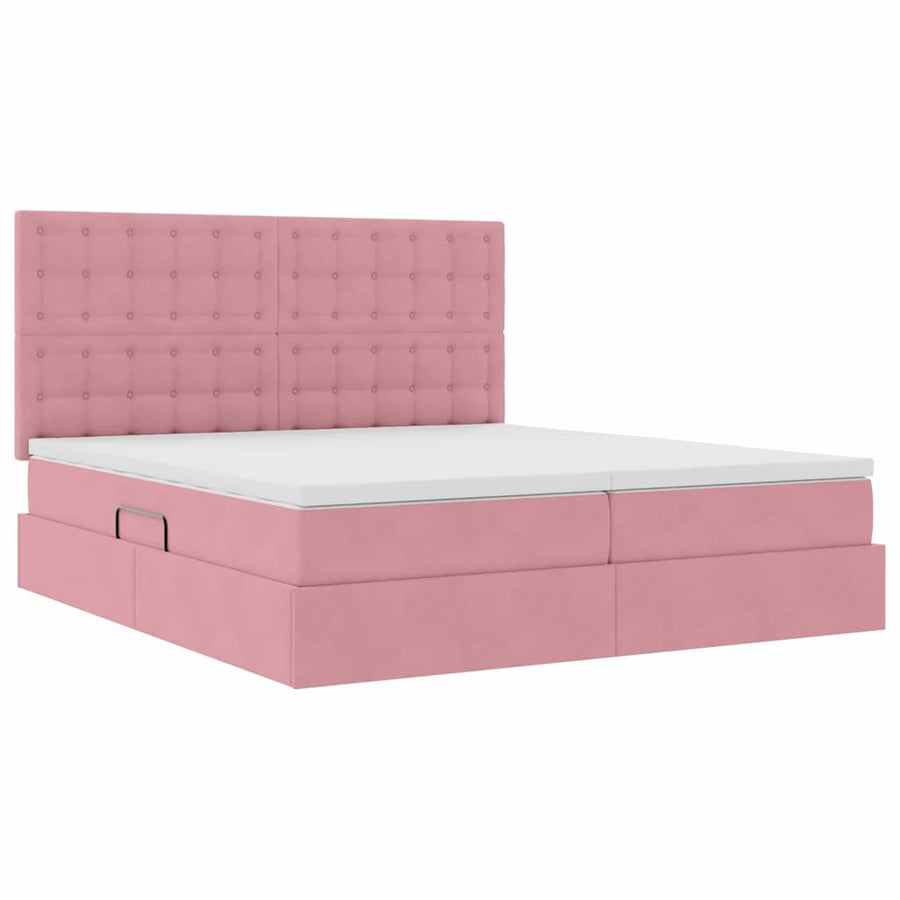Opslag bed met matras met hoofdeinde Roze 200 x 200 cm Fluweel